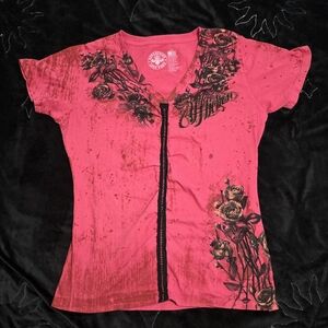 Affliction Neck Floral Graphic Tee